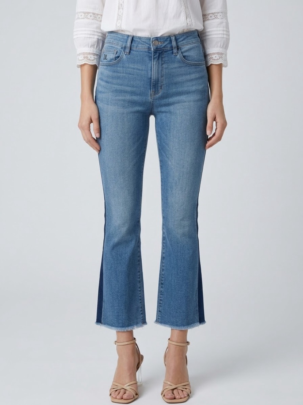 DL1961 Bridget Cropped Bootcut Jeans Milton Contrast Stripe Raw Hem 27